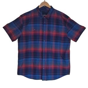 prAna Plaid Button Down Shirt Mens XXL Blue Red Nylon Short Sleeve M11181353